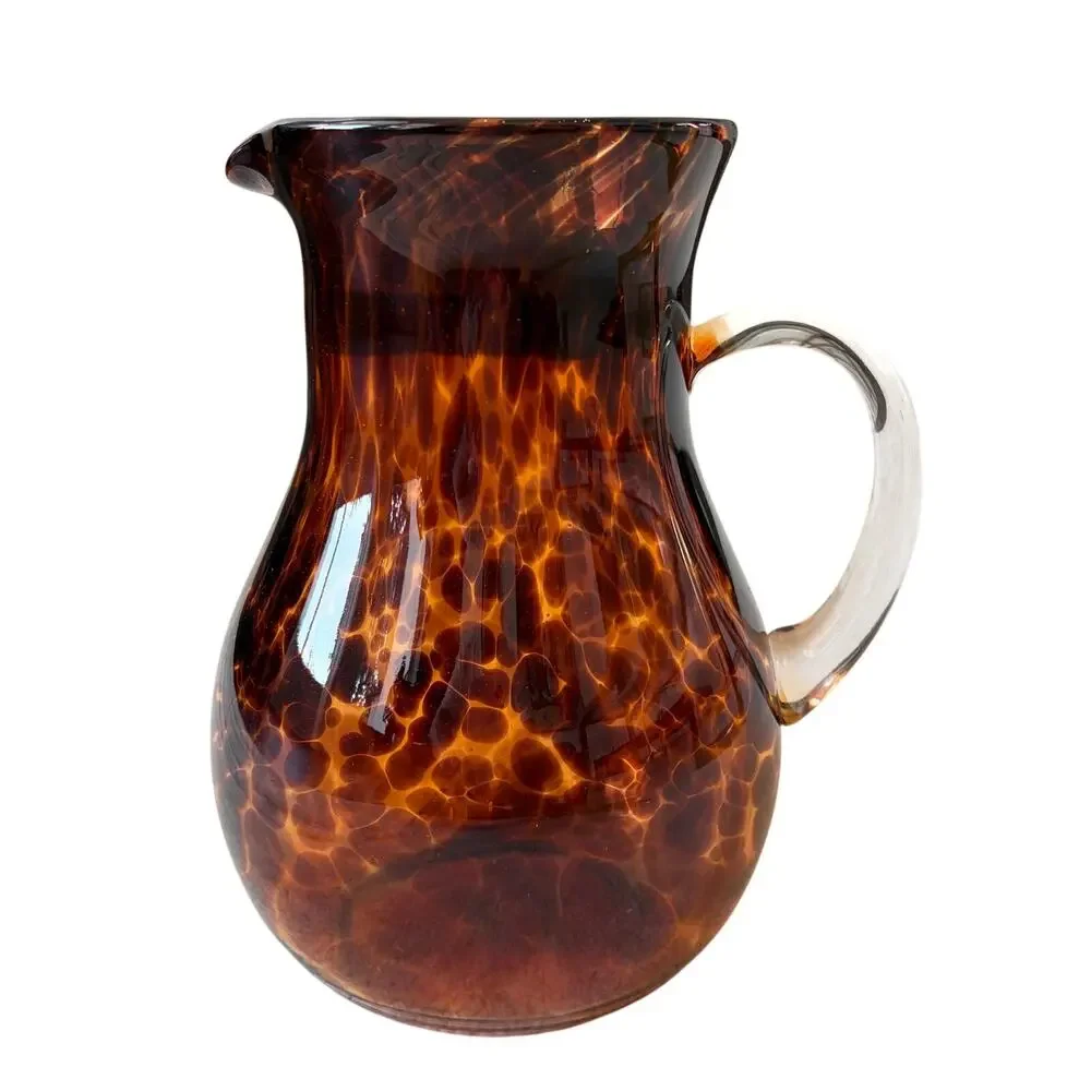 NEW Hand Blown Tortoise Shell Glass Pitcher 9.5in Chic Barware
